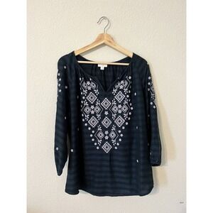 J. Jill Embroidered Striped Top Blue Purple Size Large